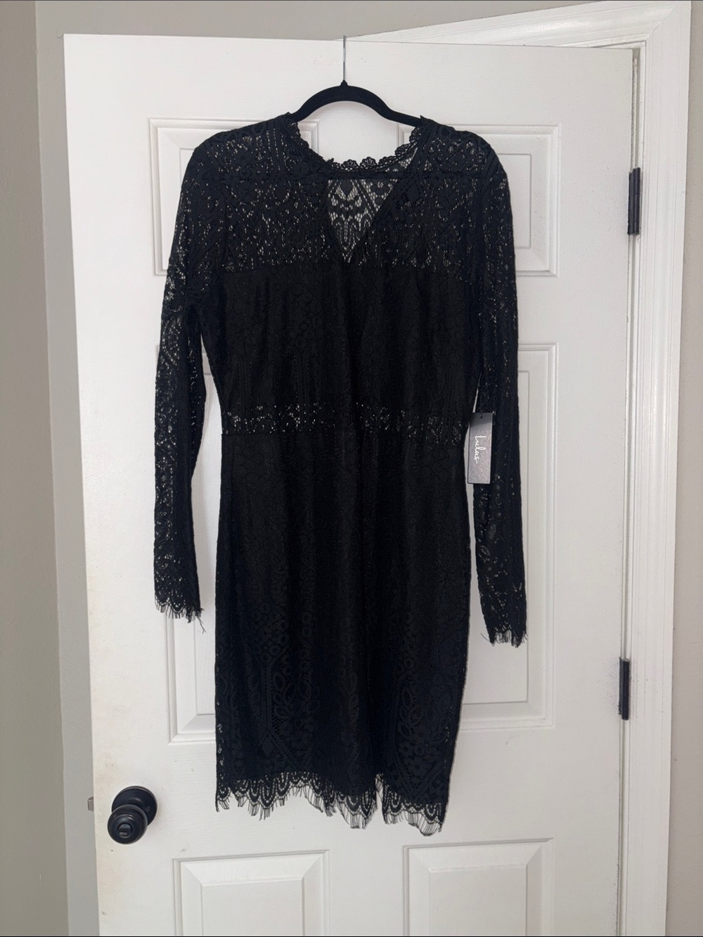 Lulu's Black Lace Midi Dress with Long Sleeves